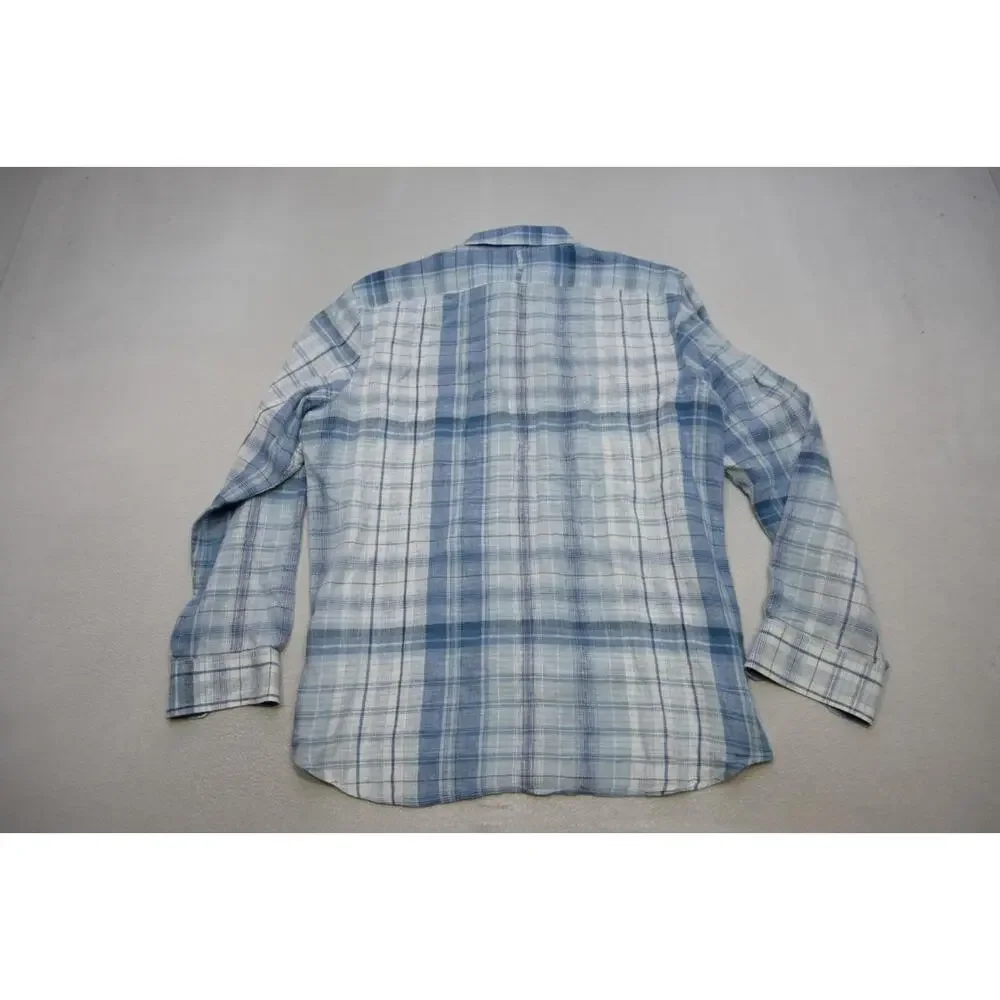 Banana Republic 100% Linen Button Up Shirt Plaid Long Sleeve Mens Sz‎ Large